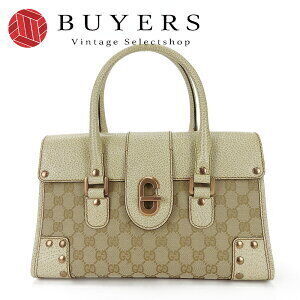 Gucci GG Leather Beige Canvas Turnlock Handbag